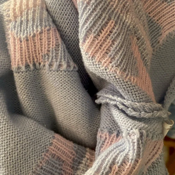 Kawaii Cute Adorable Floral Blue and Pink Knit Sweater - Picture 12 of 12